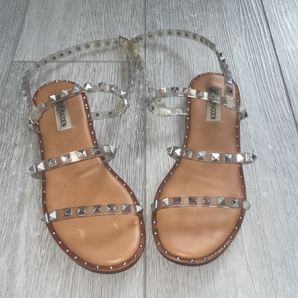 Steve Madden Travel Clear Rhinestone Sandals Size 7